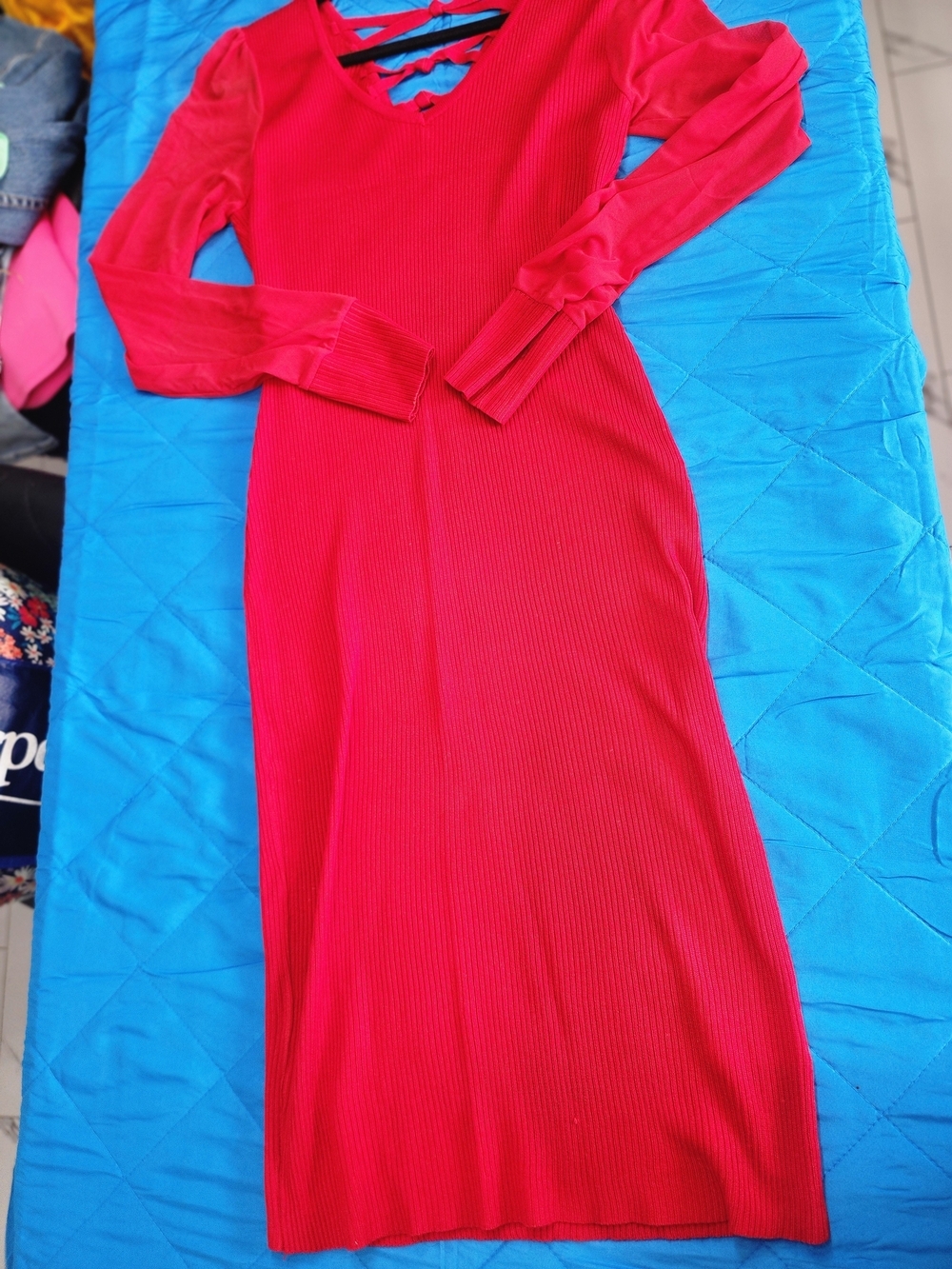 Almost Famous Red Ribbed Long-Sleeve Maxi Dress